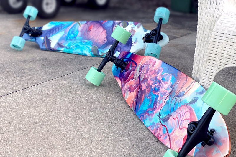 2 Sector Nine longboards with Board BARK on them. Board BARK is an automotive grade vinyl that can be used for longboards, snowboards, skateboards, laptops, and consoles.