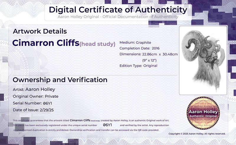 Digital Certificate of Authenticity-Cimarron Cliffs (head study)