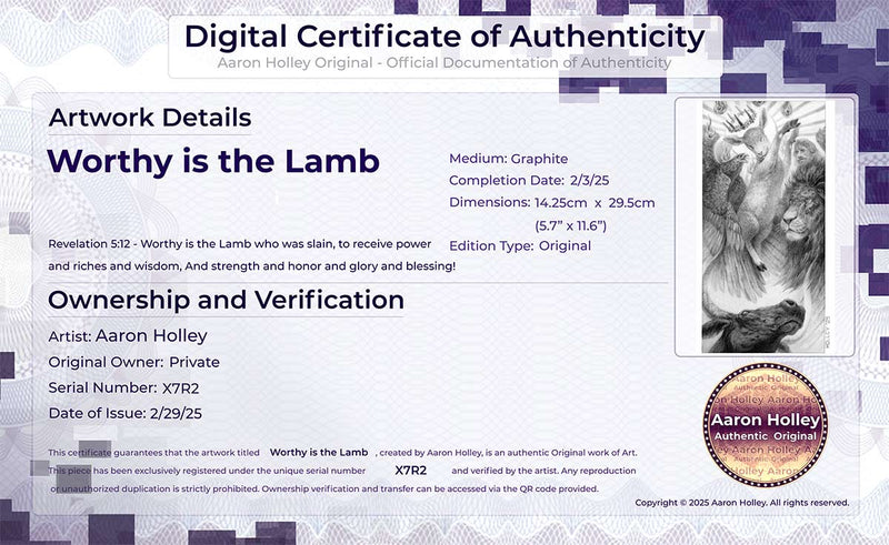 Digital Certificate of Authenticity-Worthy is the Lamb