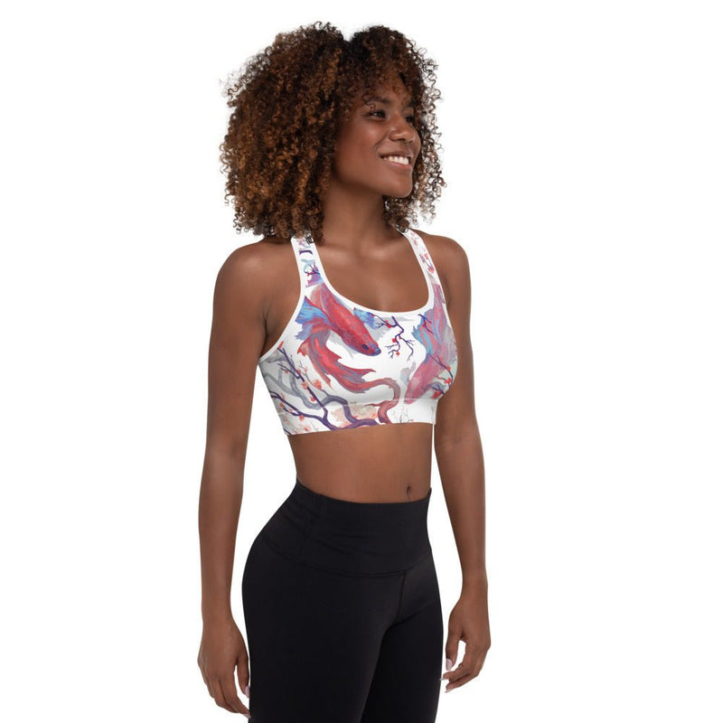 Ebb and Flow Padded Sports Bra - BoxWood Board Designs - White - XS - -
